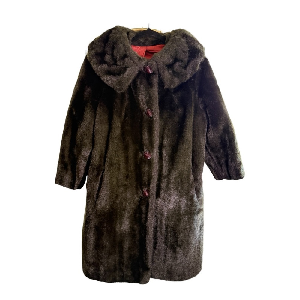 Vintage Brown Faux Fur L Coat Rich Espresso Glam Mob Wife Aesthetic Outerwear - Picture 2 of 10